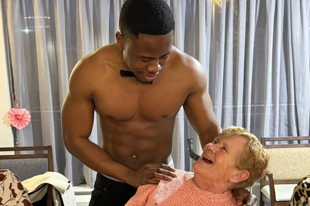 Cheeky Valentine’s Day surprise for care home residents as topless butler serves up dinner