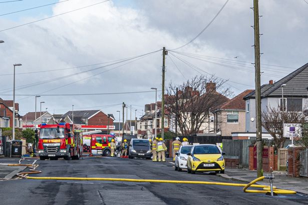 Road closed after blaze tears through three cars on Blackpool street