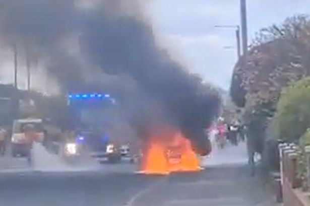 Dramatic moment car erupts into flames after residents hear ‘big bang’