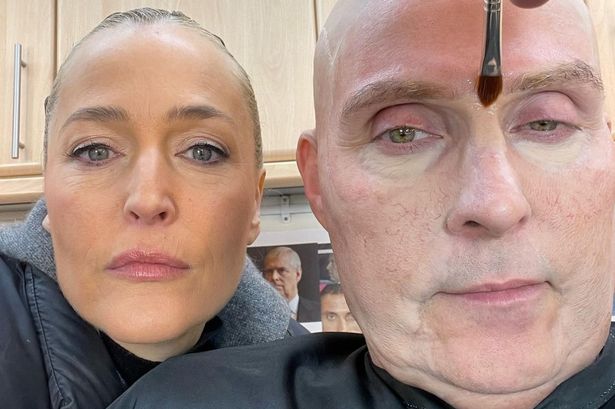 Gillian Anderson shares BTS shots of Scoop – including Prince Andrew prosthetics