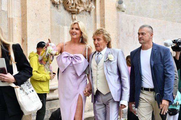 Rod Stewart and his wife Penny Lancaster reunite with his ex Rachel Hunter at son’s lavish Croatian wedding