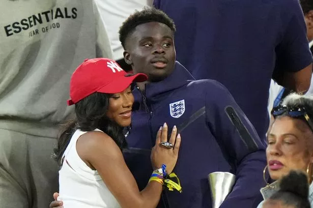 England star Saka’s stunning girlfriend called ‘UK’s finest WAG’ as she celebrates with her man