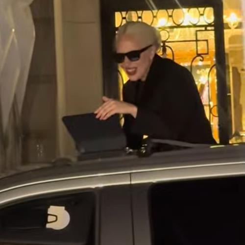 Lady Gaga previews new music outside Paris hotel