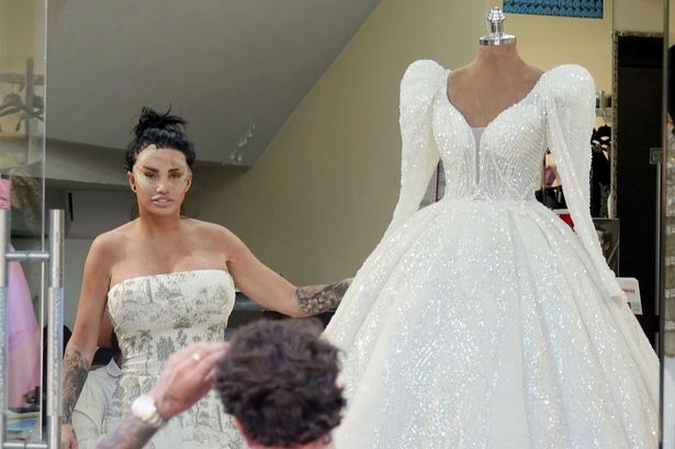 Katie Price shopping for wedding dresses with boyfriend JJ after £10k facelift – as he pushes Harvey in a wheelchair