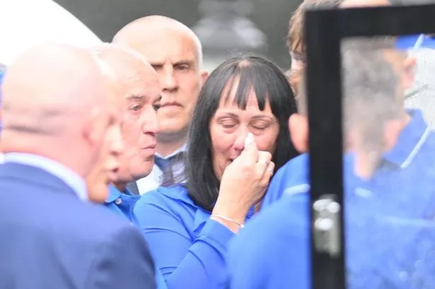 Jay Slater’s mum Debbie Duncan wipes tears as blue coffin arrives at chapel ahead of funeral