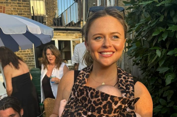 Emily Atack ‘glowing’ in adorable new family photos with baby Barney and boyfriend Alistair Garner