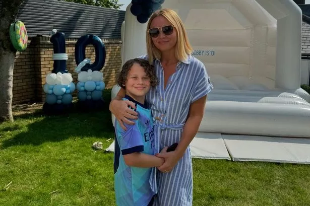 Kimberley Walsh throws son Bobby a 10th birthday party in lavish garden with personalised bouncy castle and incredible cake