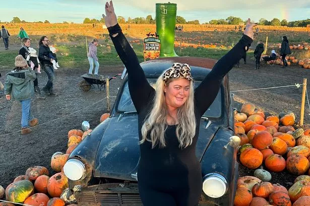 Gemma Collins goes make-up-free at pumpkin patch in figure-hugging catsuit