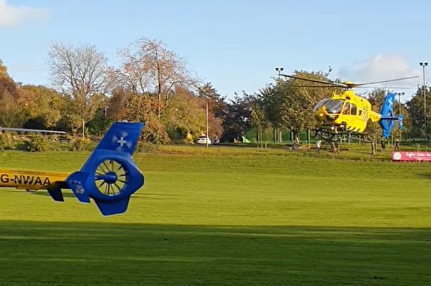 Air ambulances land on playing field after medical emergency at supermarket