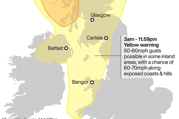 Met Office issues ‘danger to life’ storm weather warning with map showing 80mph winds to batter region