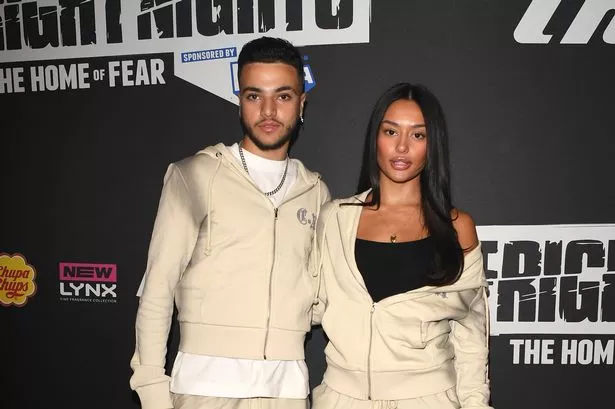 Junior Andre, 19, and girlfriend Jasmine Orr, 23, wear matching beige tracksuits to celeb event