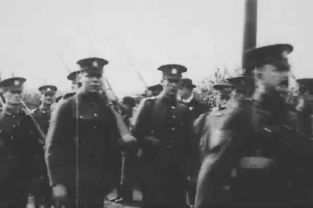 Film footage over a century old shows Accrington Pals soldiers marching through Lancashire town