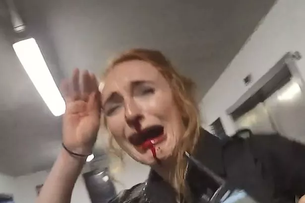 Bodycam shows moment police officer left bleeding and crying after she’s punched in face in Manchester Airport brawl