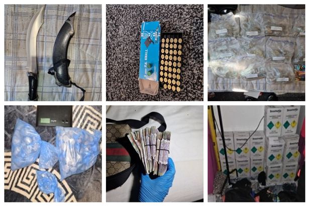 20 suspects named after stash of weapons, drugs and cash found in raids