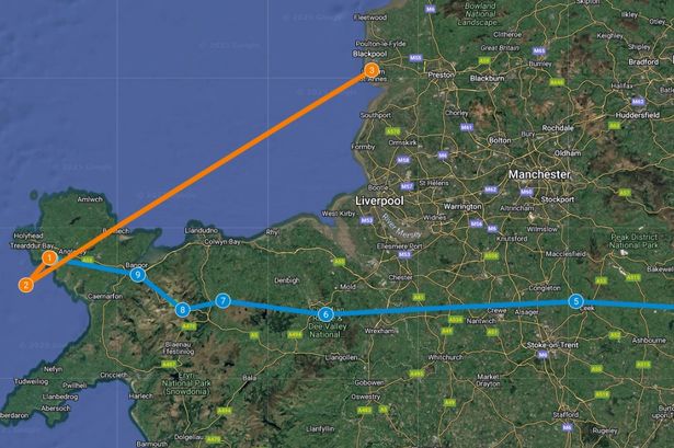 Red Arrows route map and flight path for today as they fly over Nottinghamshire, Staffordshire and Wales for Blackpool Air Show