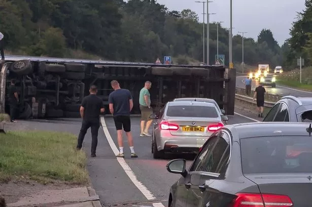 A56 LIVE updates as all traffic stopped after lorry hits barrier and overturns