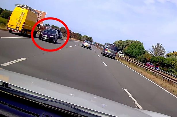 Ford Fiesta speeds wrong way down busy M61