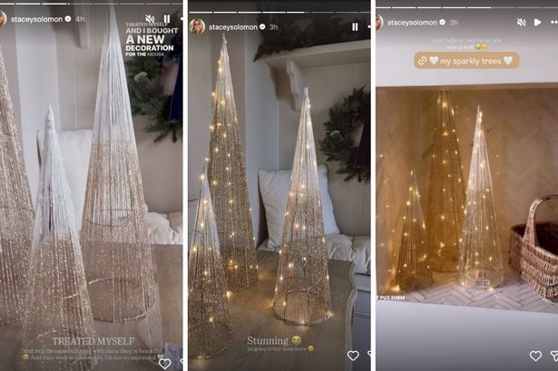 Stacey Solomon shows off Christmas decorations at Pickle Cottage with huge flowers on tree and giant reindeer