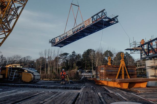 ‘Landmark moment’ as giant crane lifts sections of Preston’s new Tram Bridge into place