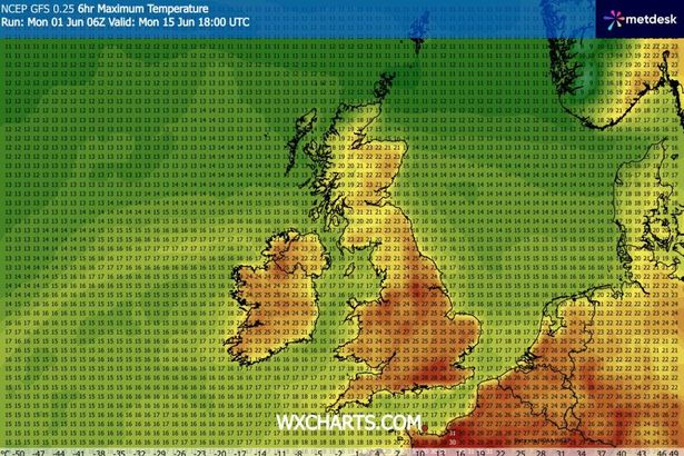 UK weather maps show heat surge with 16 counties forecast for 28C temperatures