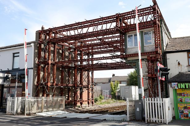 Unsightly scaffolding remains in place at historic signal box at Bamber Bridge